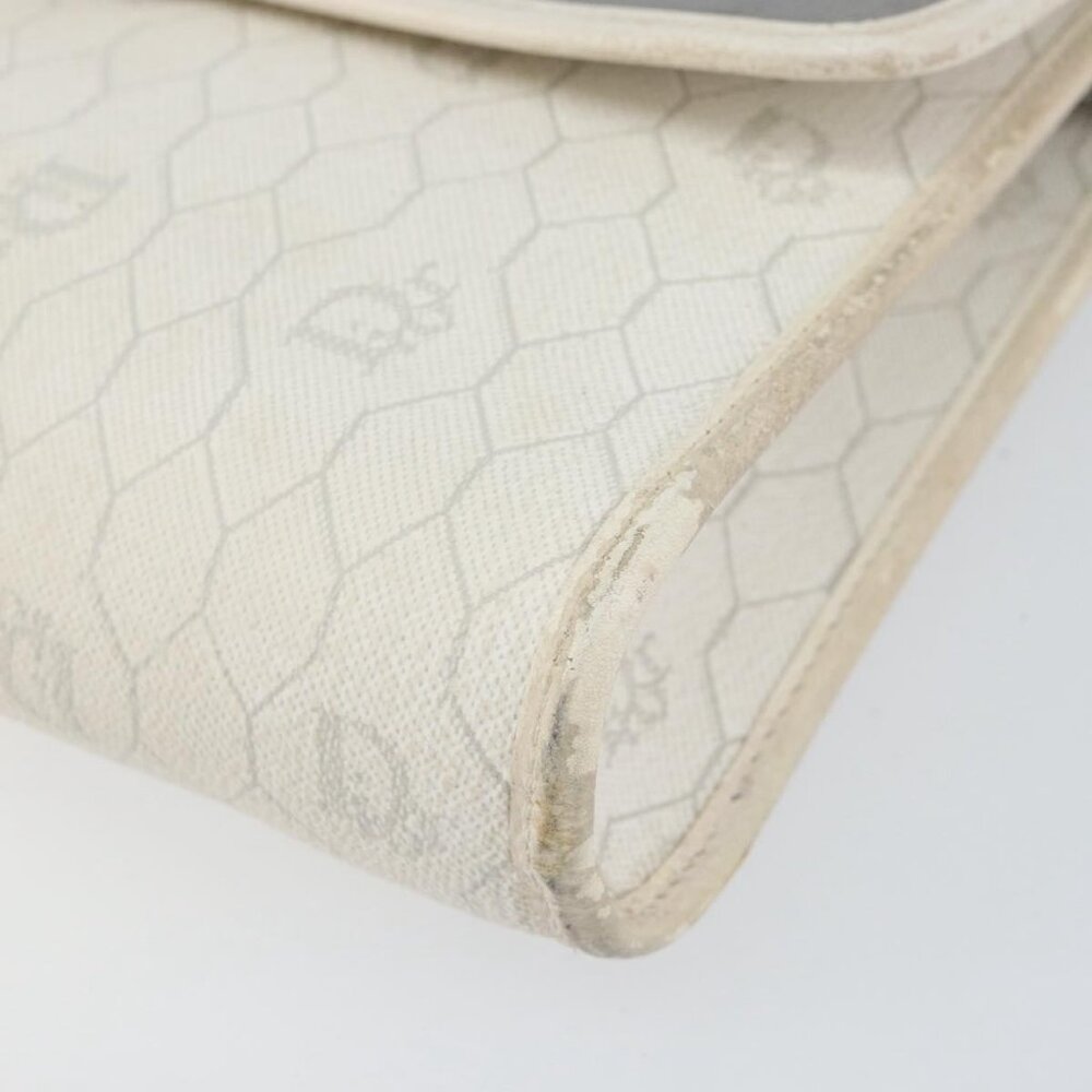 Authentic Christian Dior Honeycomb Canvas Shoulder Bag PVC Gold White - Picture 2 of 16